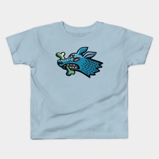 head of an angry dog holding a bone tightly Kids T-Shirt